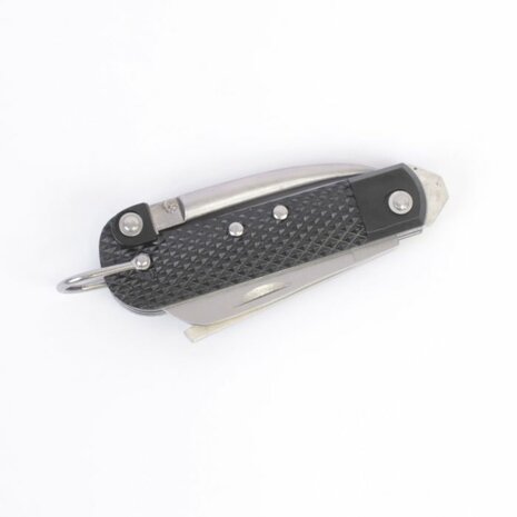 British Army Clasp Knife Jack Knife with black checkered grips and unfolded tools
