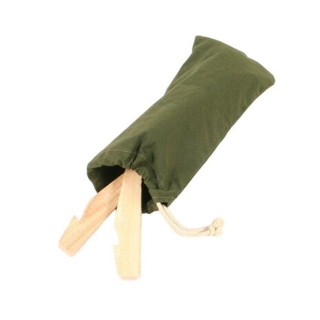 Groene canvas haringtas voor US Army tentaccessoires en houten tentharingen / Green canvas peg bag for US Army tent accessories