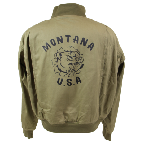 Tanker jacket with Montana U.S.A. back artwork and black panther illustration in WWII style