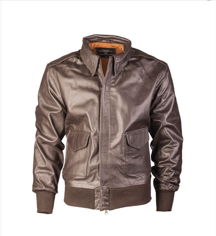 Brown US A-2 / A2 leather flight jacket inspired by WW2 USAAF aviation clothing