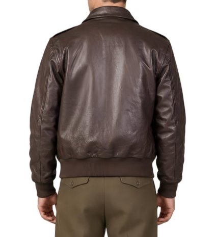 Brown US A-2 / A2 leather flight jacket inspired by WW2 USAAF aviation clothing back side