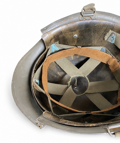 Interior view of the WWII US T14 Photographer Helmet with liner and suspension 2