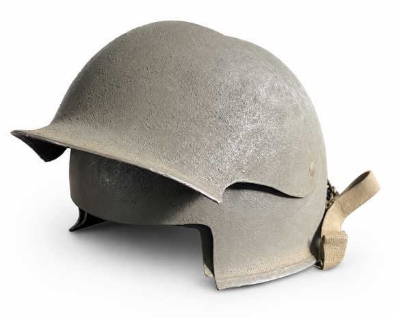 WWII US T14 Photographer Helmet metal reproduction side view with olive drab finish