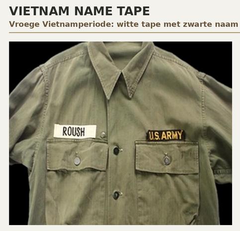Gepersonaliseerde US Army Nametape -nametag op HBT - WWII Airborne of vroege Vietnam