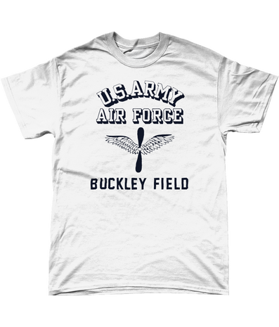 White WW2 U.S. Army Air Force Buckley Field reproduction T-shirt with historical front print