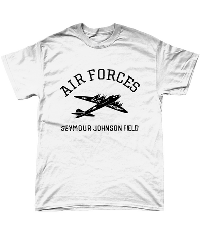 White Seymour Johnson Field Air Forces historic T-shirt with American bomber design