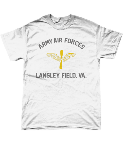 White SgtWilco Langley Field VA US Army Air Forces reproduction T-shirt with historic winged propeller design