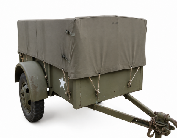view of WW2 G518 Ben Hur Trailer with Olive Drab canvas cover