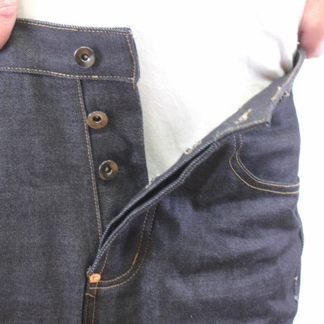 WWII US Navy 1940s Denim Deck Jeans reproduction in dark blue denim flies