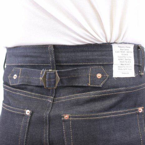 WWII US Navy 1940s Denim Deck Jeans reproduction in dark blue denim bandoleer