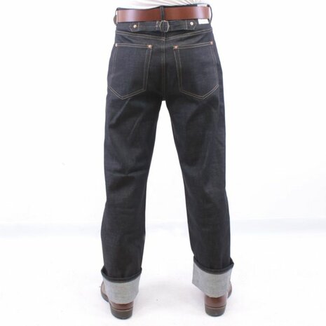 WWII US Navy 1940s Denim Deck Jeans reproduction in dark blue denim backside