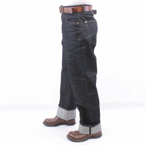 WWII US Navy 1940s Denim Deck Jeans reproduction in dark blue denim side left