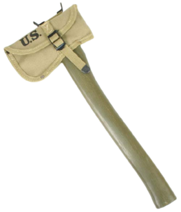 WW2 hand axe and tan cover. WW2 hand axe and tan cover.